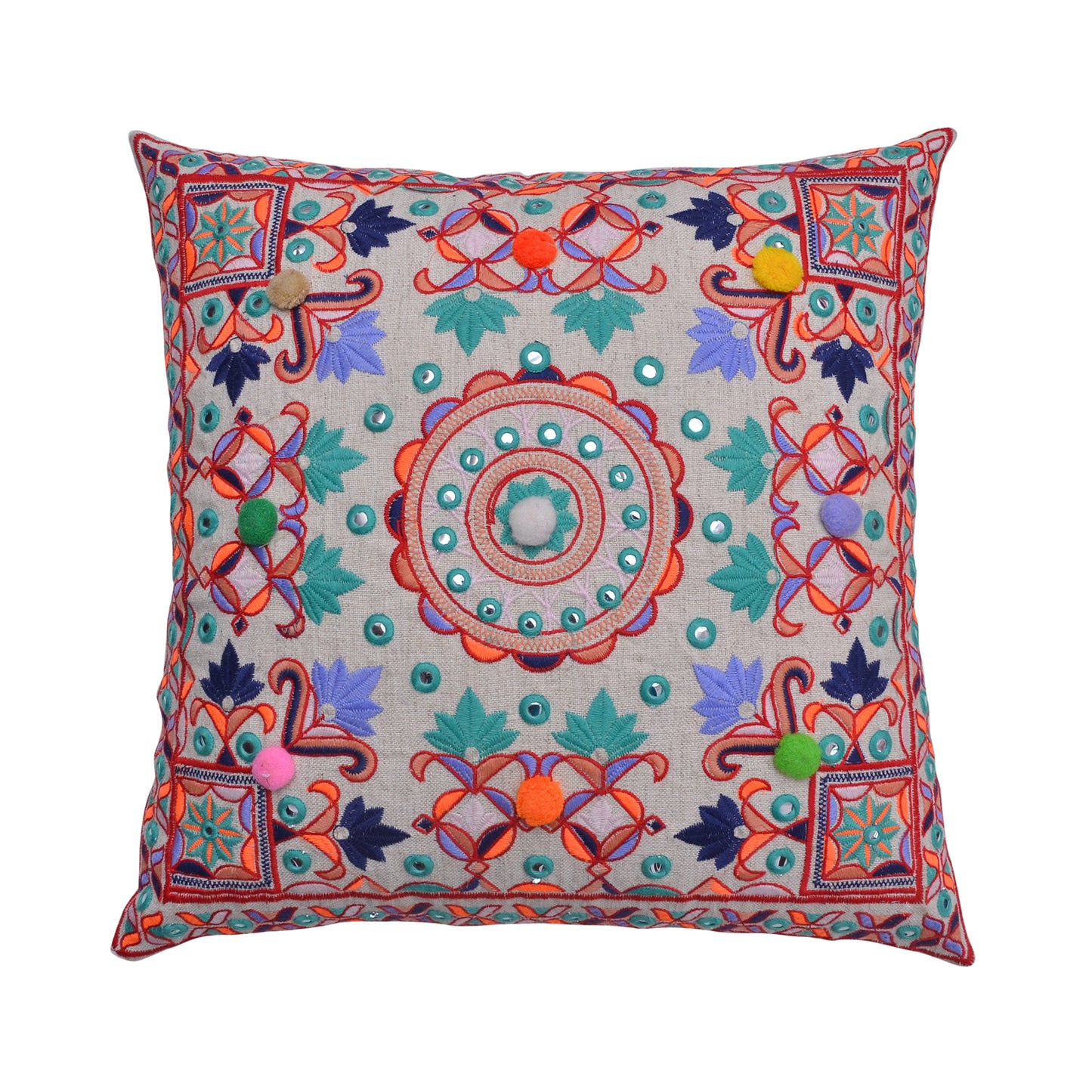 Boho Festival Embroidered Cushion Cover