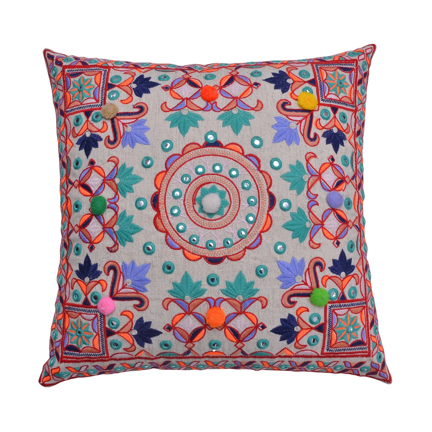 Boho Festival Embroidered Cushion Cover
