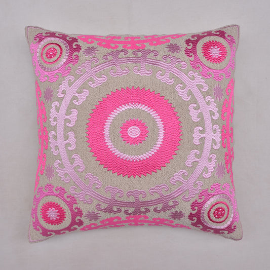 Fuchsia Mandala Embroidered Cushion