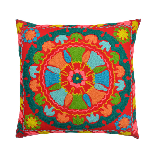 Festival Elephant Mandala Embroidered Cushion