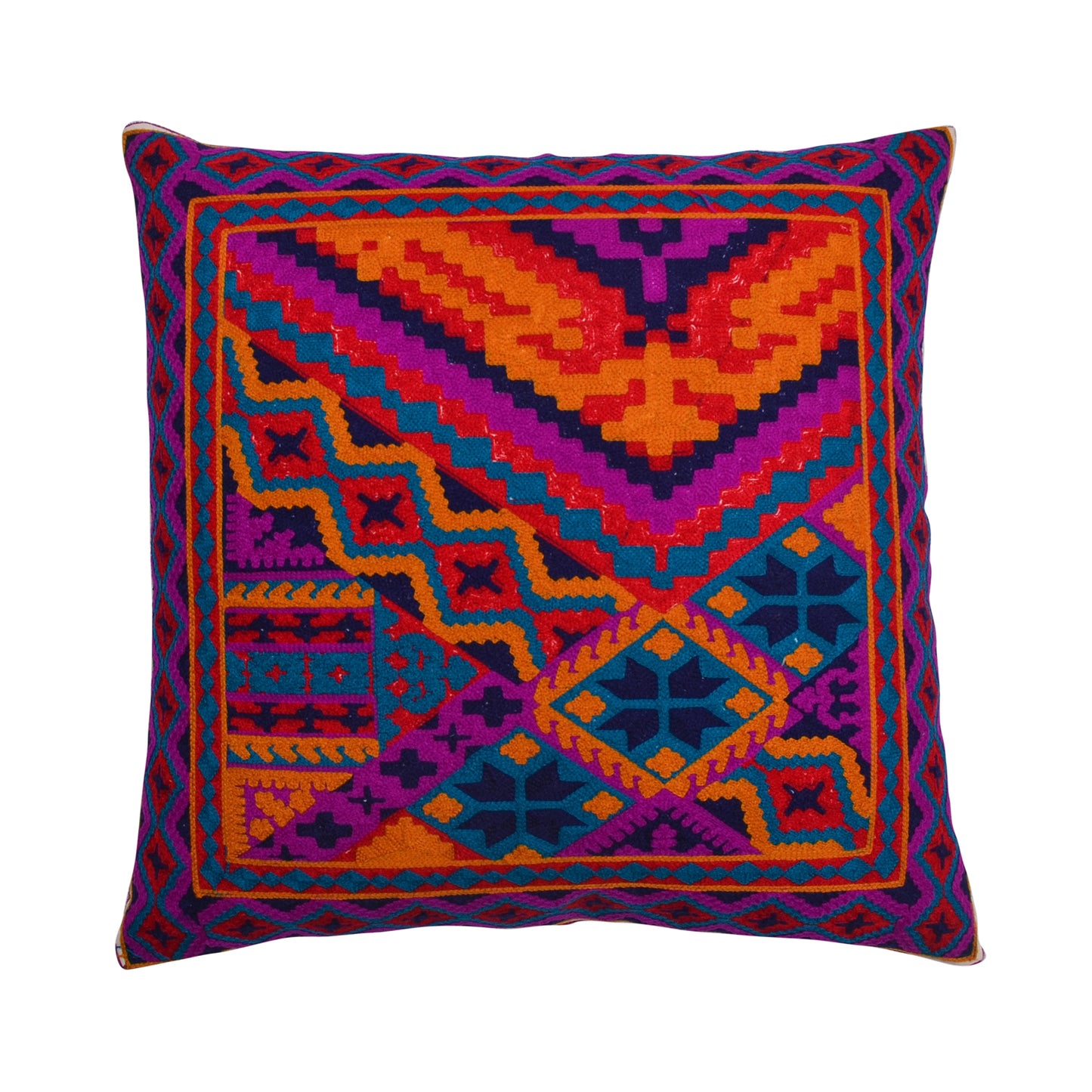 Tribal Mosaic Hand-Embroidered Cushion Cover