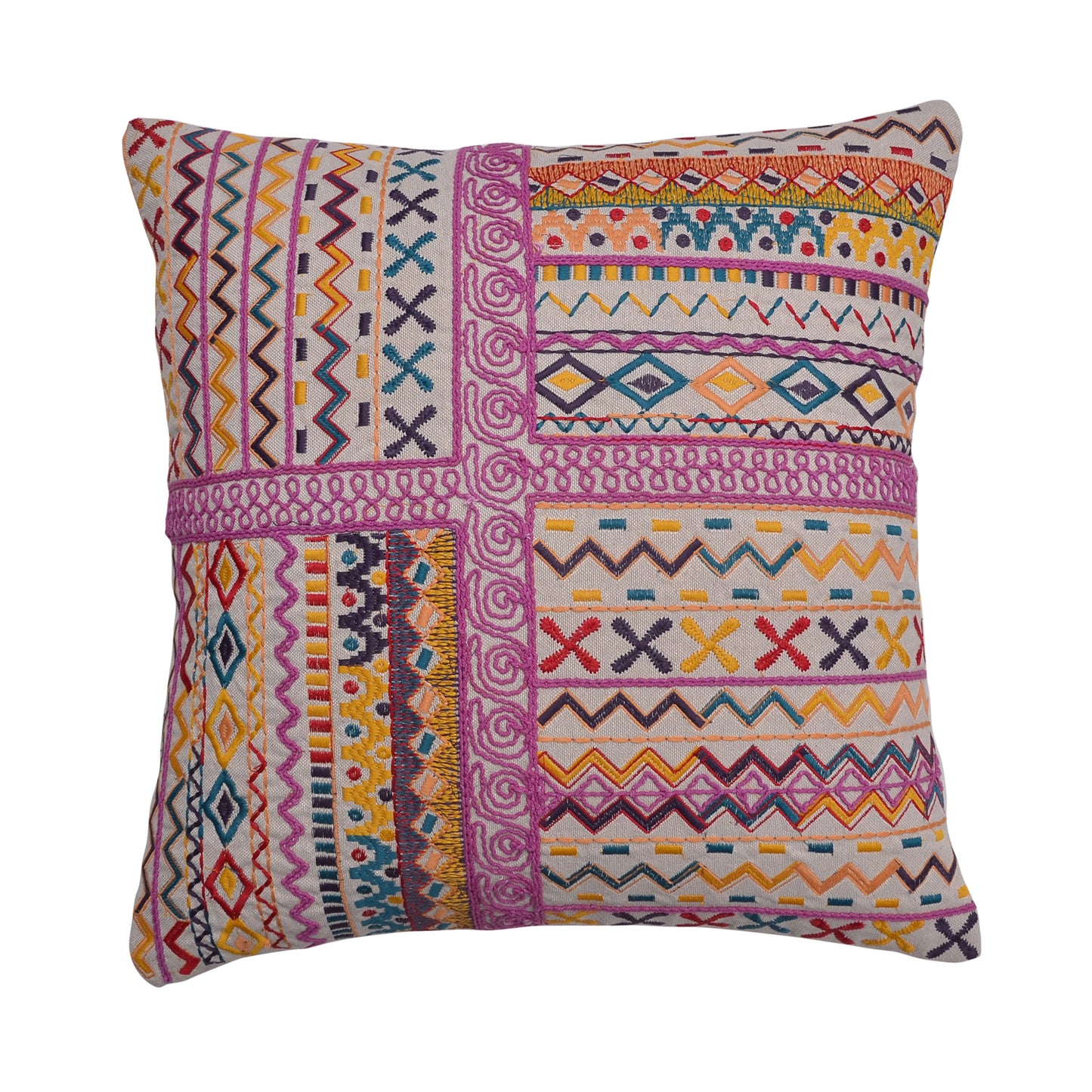 Ethnic Harmony Embroidered Cushion Cover