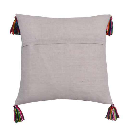 Neon Garden Embroidered Cushion Cover with Tassels