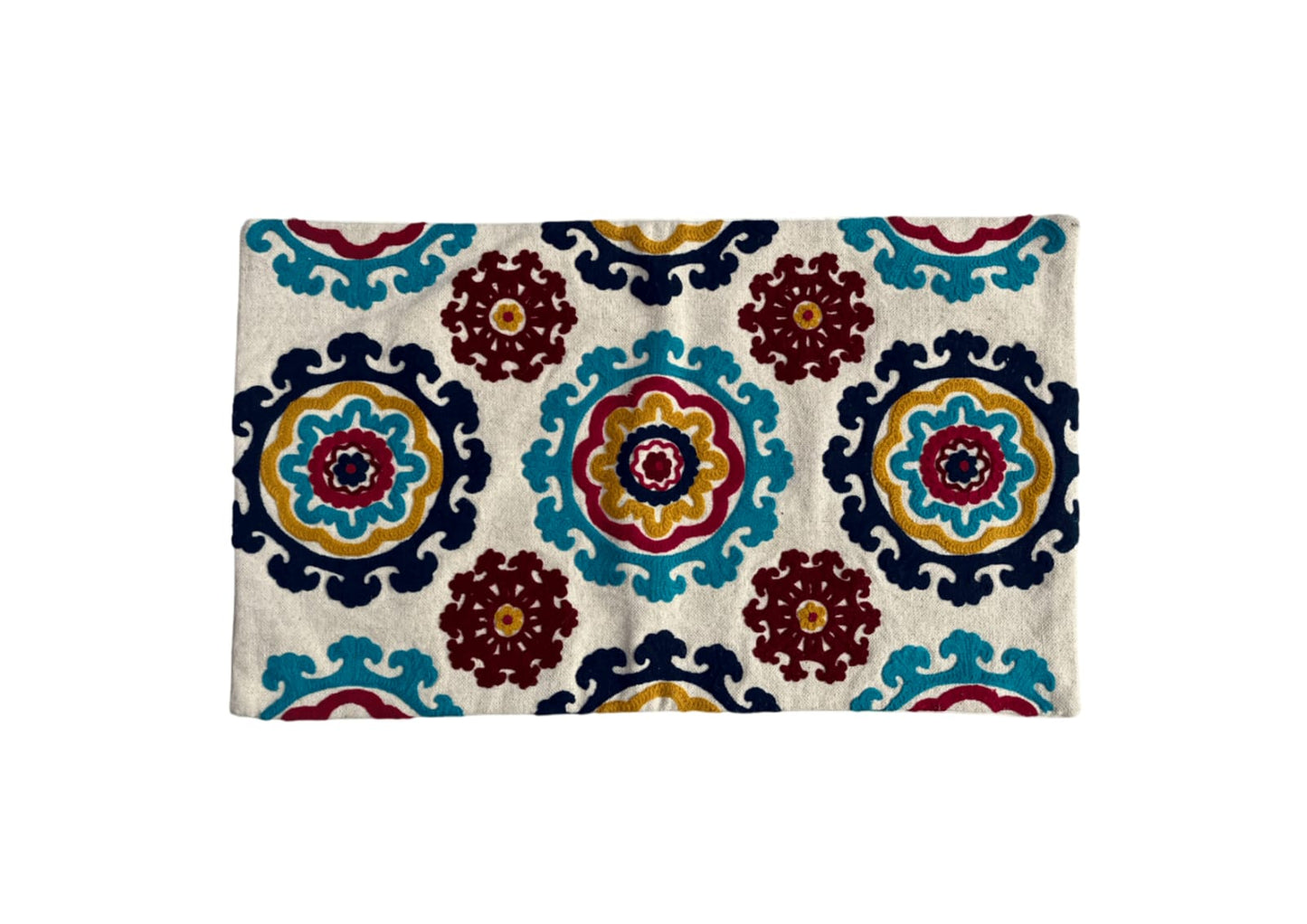Colorful Floral Medallions Suzani Embroidered Pillow Cover