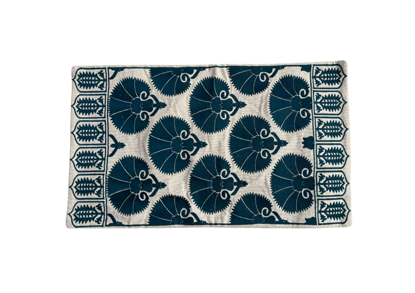 Heritage Bloom Handmade Pillow – Teal Block Print Elegance