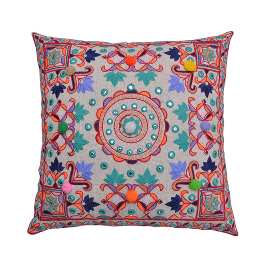 Boho Festival Embroidered Cushion Cover