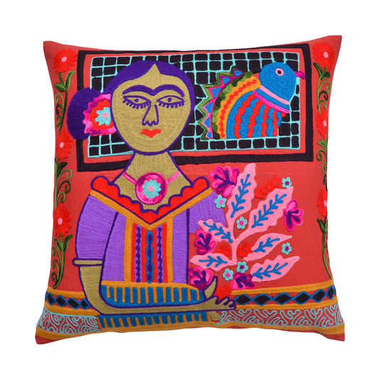 Frida-Inspired Folk Art Embroidered cushion