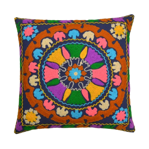 Festival Elephant Mandala Embroidered Cushion