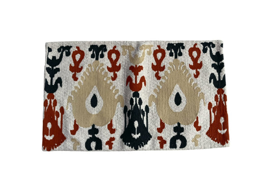 Ikat Elegance Handmade Cushion Cover – Boho Tribal Pattern in Rust &amp; Beige"