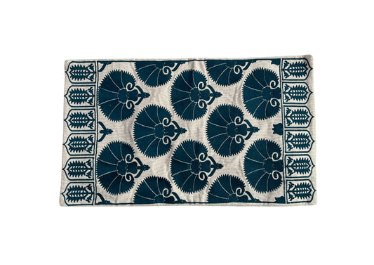 Heritage Bloom Handmade Pillow – Teal Block Print Elegance