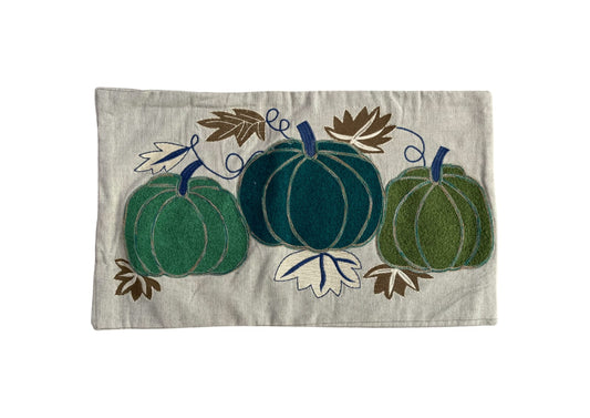 Autumn Harvest Handmade Pillow – Green Pumpkin Embroidery